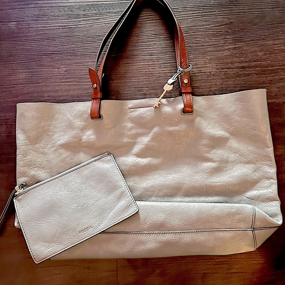 Fossil leather tote bag & wallet bundle